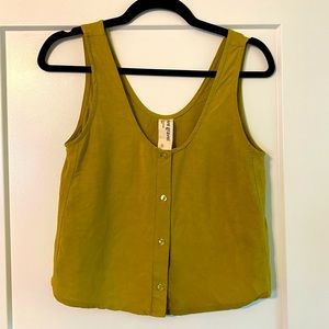 Eve Gravel Linen Blend Button-up Crop Top